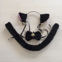 LOVELIVE Cospaly Cute Kawail Cartoon Cat Tail Tie And Cat Ears Bow With Bell Cat Neko Hairbands Ears Set Maid Lolita Plush vintage british detective cat women neko paw print tie double breasted brown cape cloak cute preppy style lolita outwear winter