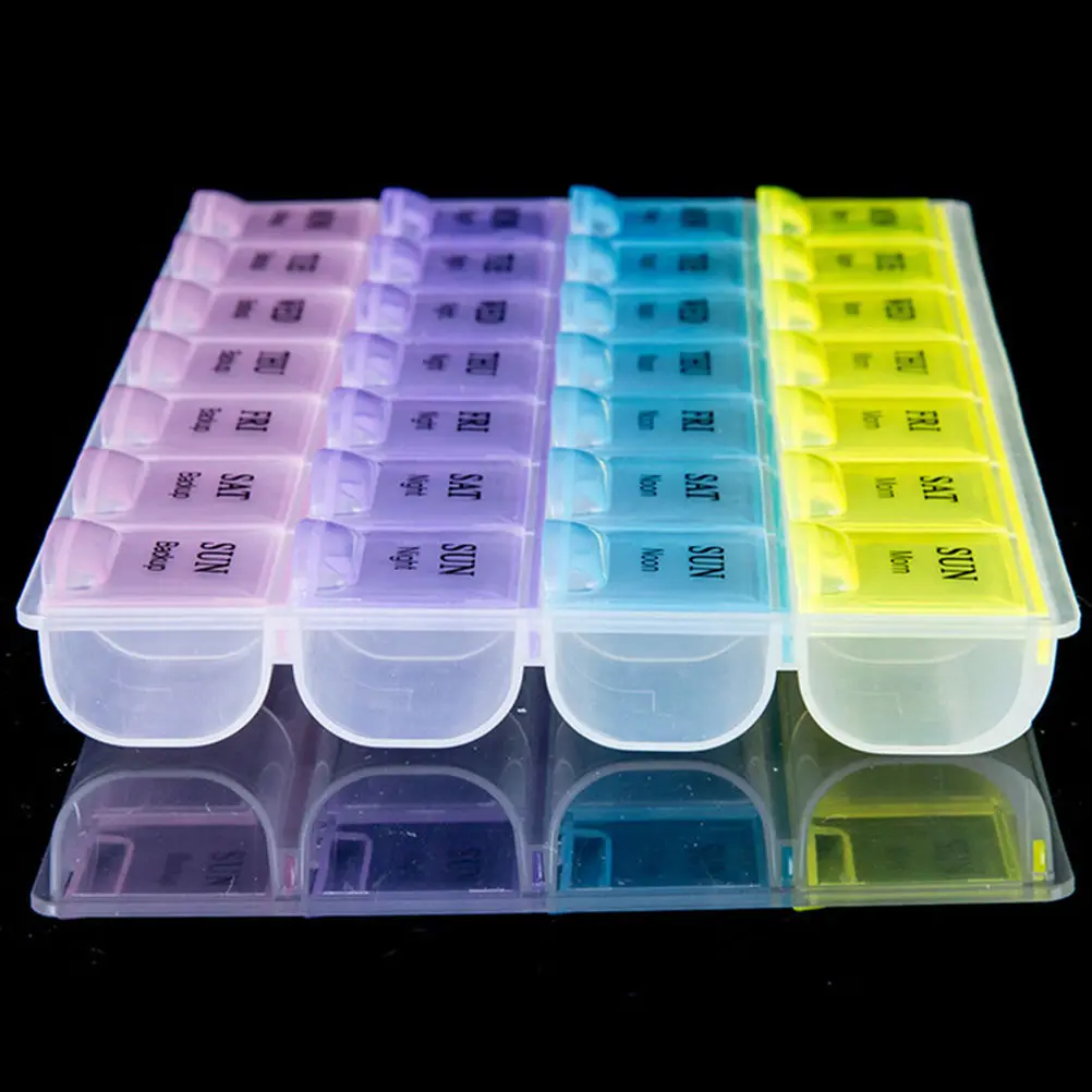 1Pcs 7 Days Weekly Tablet Pill Medicine Box 28 Slots Holder Storage