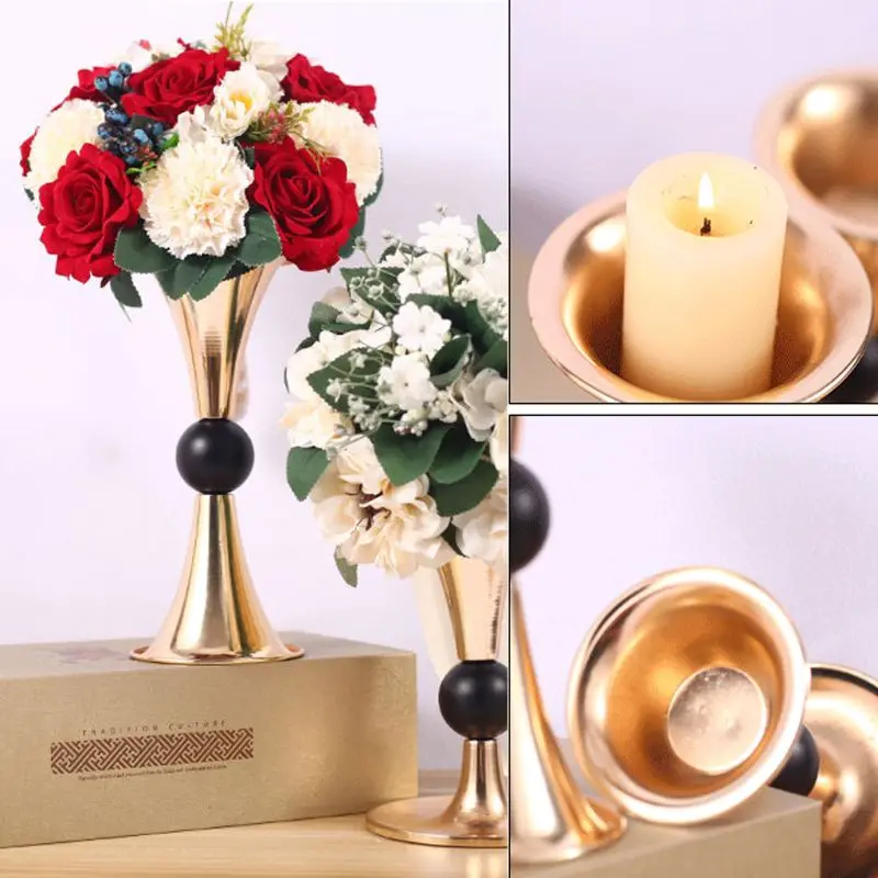 

Nordic Style Candle Holder Metal Candlestick Flower Vase Table Centerpiece Event Flower Rack Road Lead Wedding Decor Ornament