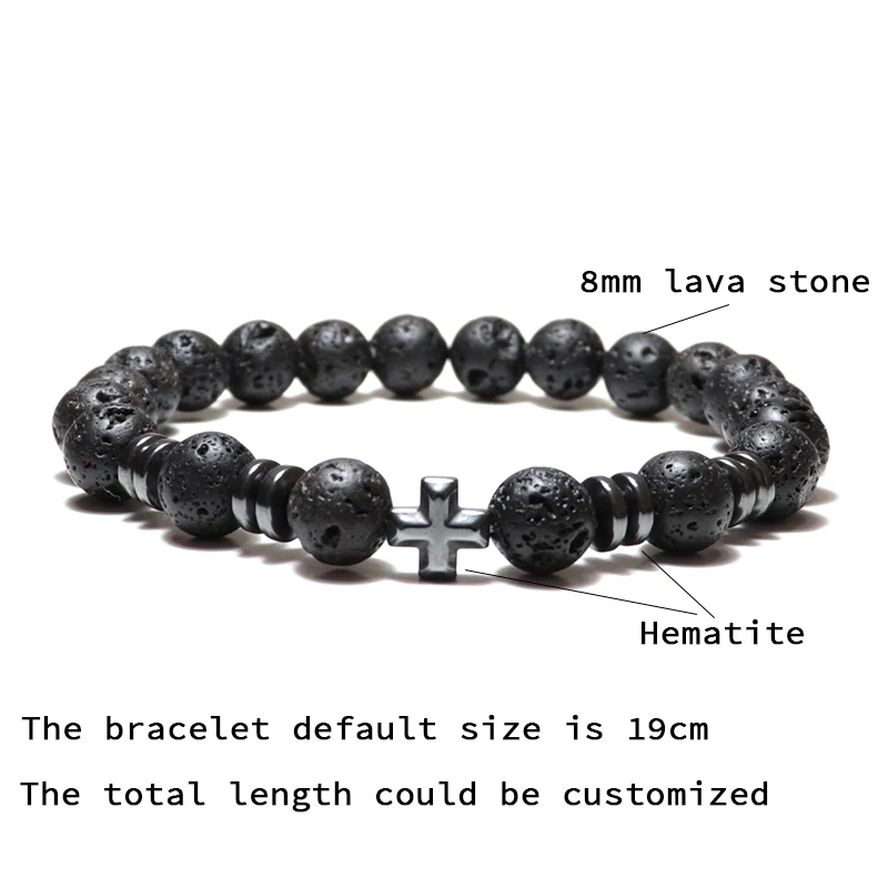 Natural Volcanic Lava Black Zirconia Hematite Bracelet for Men