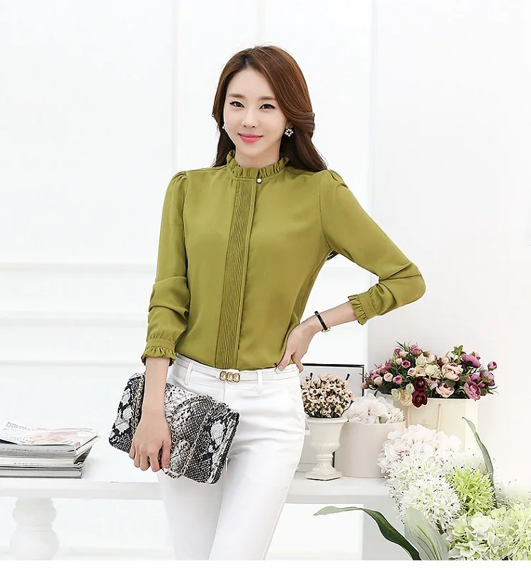 2021 Chiffon Solid Blouse Stand Collar OG0724
