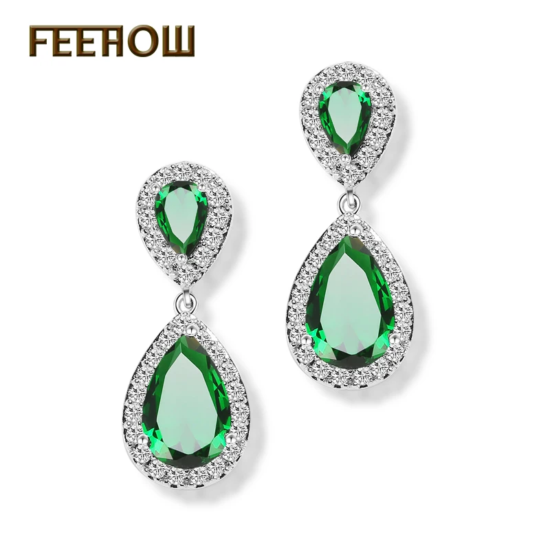 FEEHOW Fashion Elegant Bridal Jewelry Rose Gold Color Teardrop Cubic Zircon Drop Earrings For Women Wedding Party FWEP091