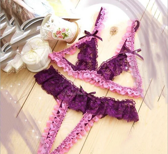 Sexy Women Lingerie Erotic Hot Product Open Thong Crotch Open Cup Bra Lace Three-Point Women Lingerie Sets lenceria erotico