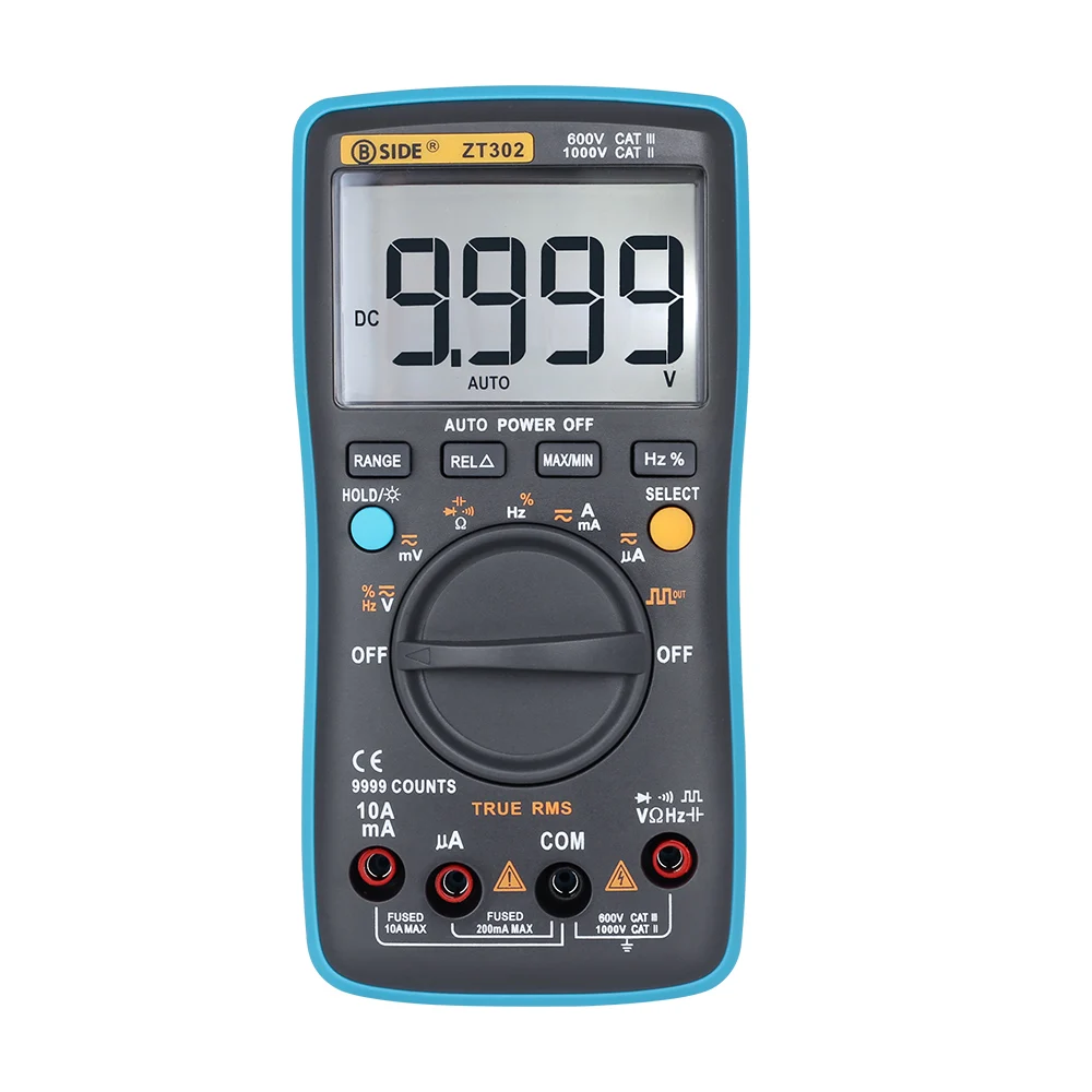 KKMOON ZT302 Цифровой мультиметр 9999 Counts True-RMS задний свет AC/DC Амперметр напряжения Ток Ом Авто/руководство