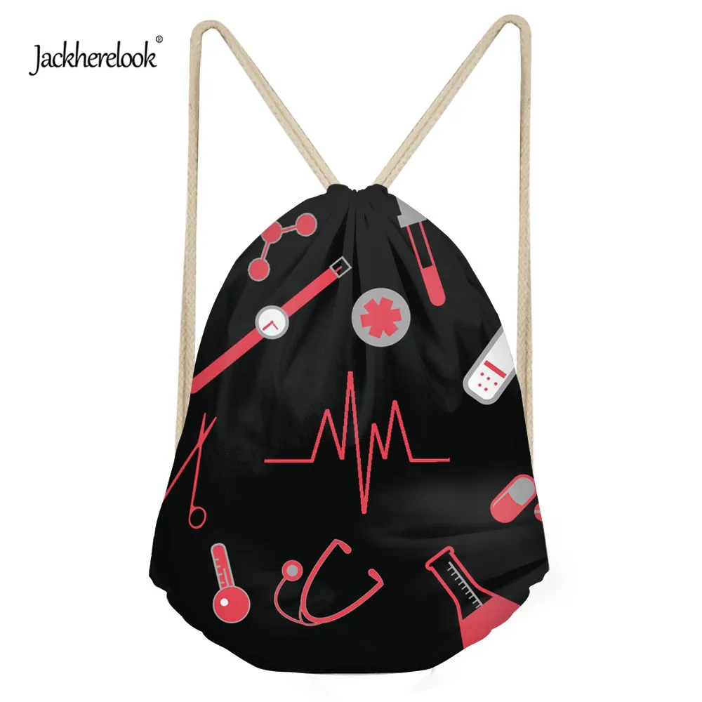 Jackherelook Nurse Heartbeat Women Mini Drawstring Bag Travel Ladies Yoga Gym Backpack Travel Cinch Sack Girls