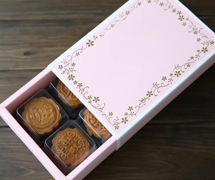 

Free shipping middle size pink gold flower decoration mini cookie dessert biscuit box candy sweets box gift packing boxes