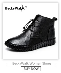 BeckyWalk/зимняя женская обувь из натуральной кожи; ботильоны больших размеров; женские ботиночки с круглым носком; женские короткие зимние ботинки; WSH3067