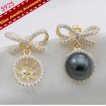 

Shinning Bowknot Earrings Accessory S925 Pure Silver Earrings Components DIY Drop Earrings Fittings Silver&Gold Color 3Pairs/Lot