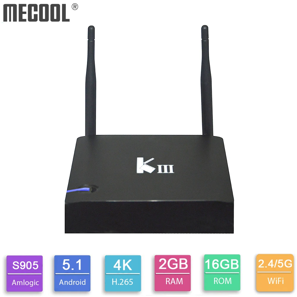 Оригинальный ТВ-бокс Mecool KIII Amlogic S905 Android tv Box 2 ГБ DDR3 16 Гб четырехъядерный 64 бит