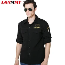 LONMMY в стиле милитари рубашки армейский зеленый черный длинный рукав мужская повседневная рубашка тонкий хлопок платье рубашка мужская Camisa 3XL Новинка