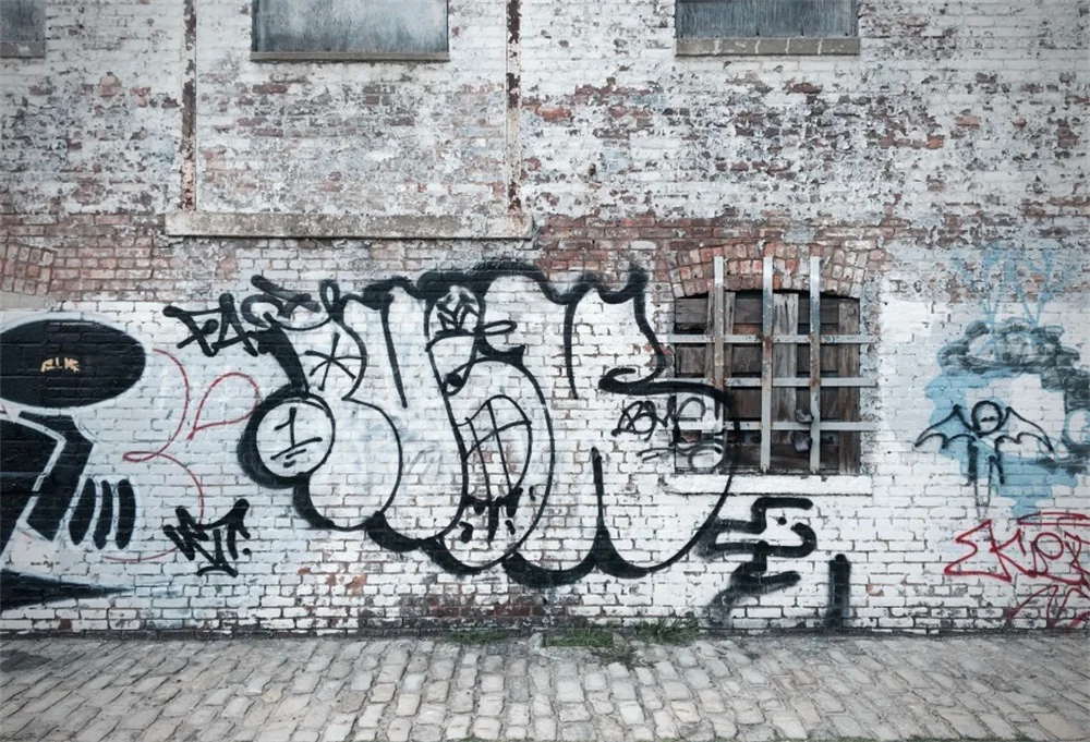 Laeacco Graffiti Old Brick Wall Floor Scenic Photographic Backgrounds