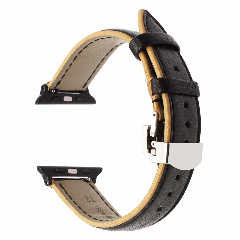 France Genuine Leather Watchband for iWatch Apple Watch 38mm 40mm 42mm 44mm Series 1 2 3 4 Dual Color Band Butterfly Clasp Strap