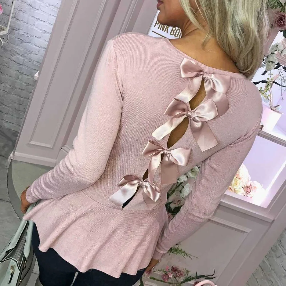

Pink Navy Blue Round Neck Ruffle Hem Long Sleeve T Shirt Work Office Top Women Elegant Blusas SJ1243C