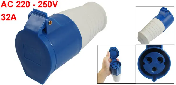 IP44 2P+E IEC309-2 Free Haning Industrial Socket AC 220-250V 32A Blue White