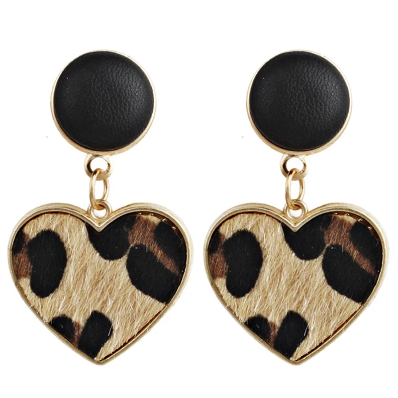 

New Arrival Fur Alloy Heart Earrings For Women Statement Love Temperament Leopard Drop Earrings Pendientes Gift Hot Sale