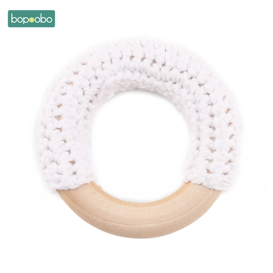 Bopoobo 3 шт. 50 мм деревянные кольца для вязания крючком деревянный круг пищевой Прорезыватель для зубов Детские Кольца для укусов DIY погремушка для новорожденного ребенка прорезыватель для зубов - Цвет: white ring