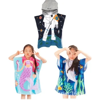 

Astronaut 100% Cotton Kids Hooded Poncho Towel Cartoon Hoodie Baby Children Bath Robe Beach Towel Bathrobe Hoody Poncho Wetsuit