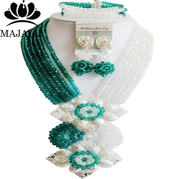 

Majalia Fashion Nigerian Wedding African Jewelry Set Army green and Clear ab Crystal Necklace Bride Jewelry Sets 6SE018