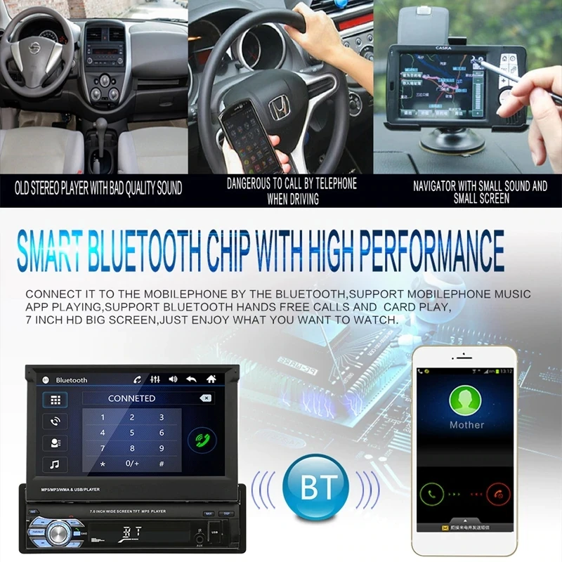 Best Android 9.1 Quad Core Flip Car Stereo Radio 2Din 7" Touch Screen Car GPS Navigation WIFI BT SWC RDS DVR DAB MirrorLink 4