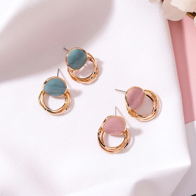 1 Pair Women Ear Hoop Studs Round Hook Geometric Earrings Jewelry Gift Fashion