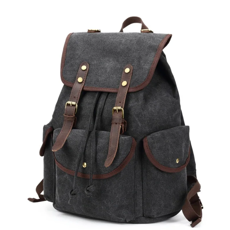 YUPINXUAN Mens Waterproof Drawstring Backpack Vintage Canvas Leather