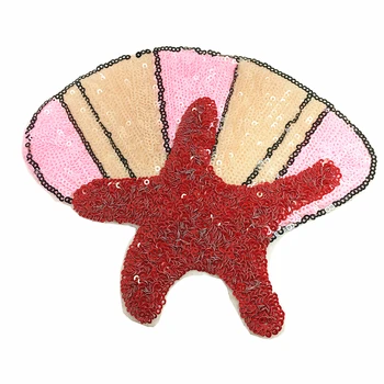 

2pc 18x15cm Starfish Shell Embroidered Patch Sequin Beaded Applique Patches For Clothing Jeans Coat Appliques Parches AC1097