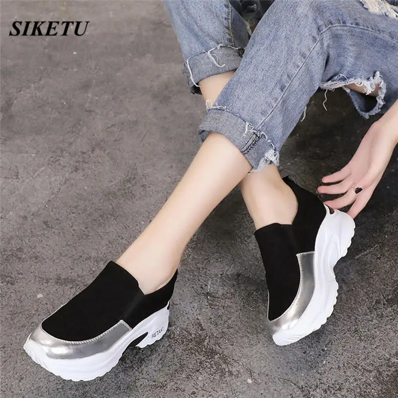 

Casual Shoes Women Increase Platforms Round Toe Interior Heighten Slip-On Casual Shoes New Arrival Fashion Simple Women Shoes @W