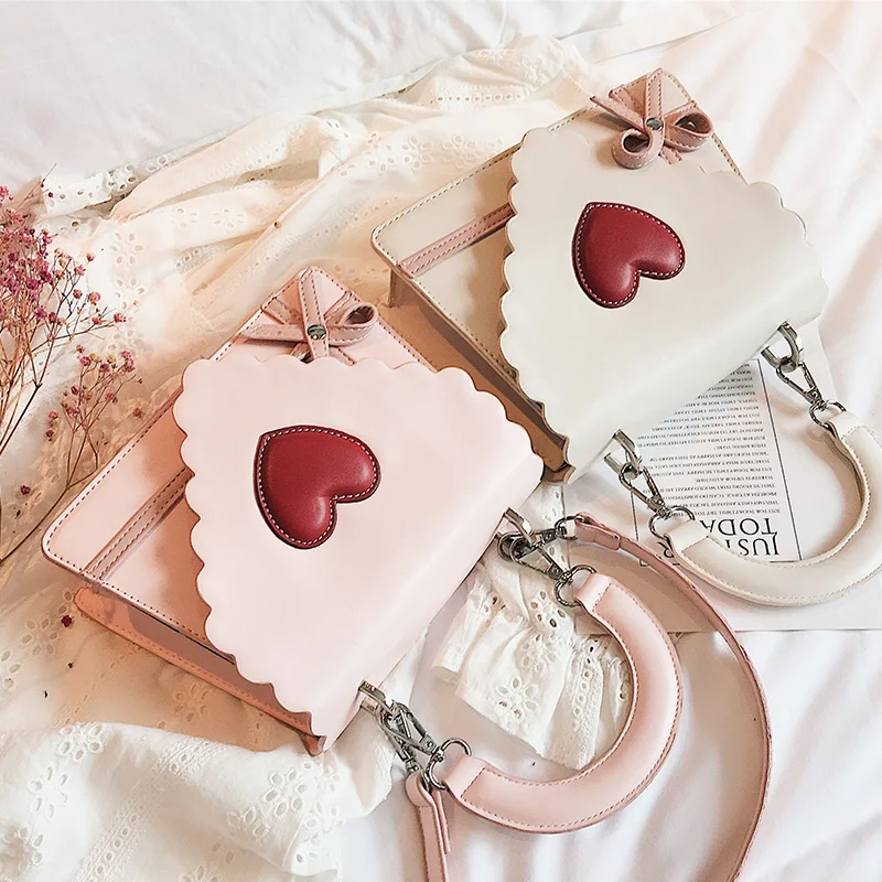 Милые розовые сумки на плечо с милым бантом и красным сердцем, маленькие женские сумки через плечо из искусственной кожи, модные женские роскошные брендовые сумки