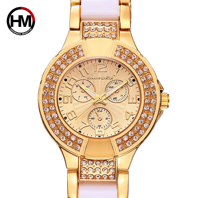 

Women Luxury Gold Rhinestones Ceramic Watches Top Brand Bracelet Fashion Waterproof Japan Quartz Movement Diamond Wristwatches