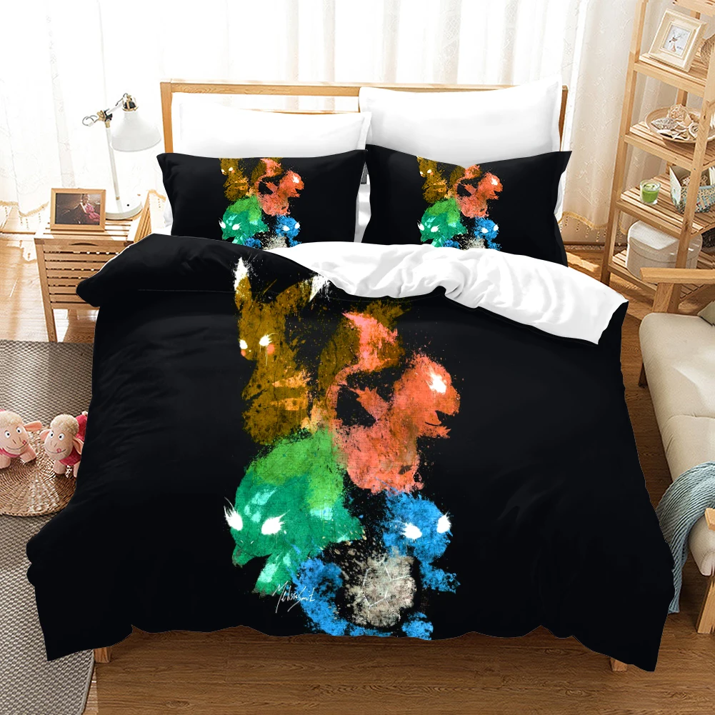 Pokemon Cartoon anime 3d bedding set Duvet Covers Pillowcases pikachu 3pcs Anime comforter bedding sets bedclothes bed linen