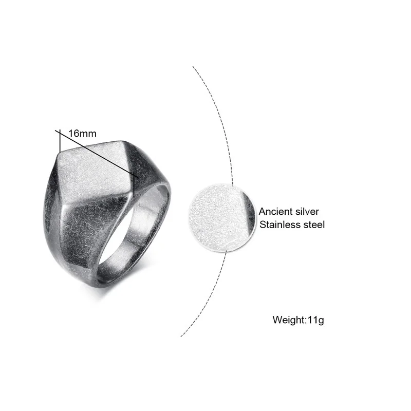 Мужское квадратное плоское кольцо-печатка для мужчин, ювелирные изделия из нержавеющей стали, винтажные окислительные серые мужские ювелирные украшения