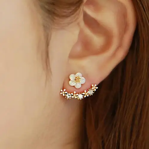2021 Korean Style Vintage Crystal Flower Ear Piercing Stud Earrings Women Rhinestone Earings Fashion Jewelry 5E414 | Украшения и