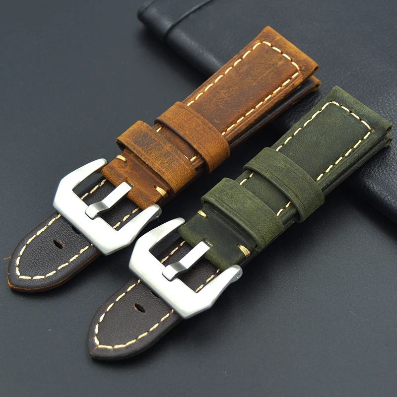 22mm 24mm men Top Watch Straps grade green Retro Brown Brushed Genuine