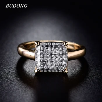 

BUDONG Infinity Ring for Women Valentine Fashion Large Square Gold Color Ring Luxury Crystal Cubic Zircon Wedding Jewelry xuR229