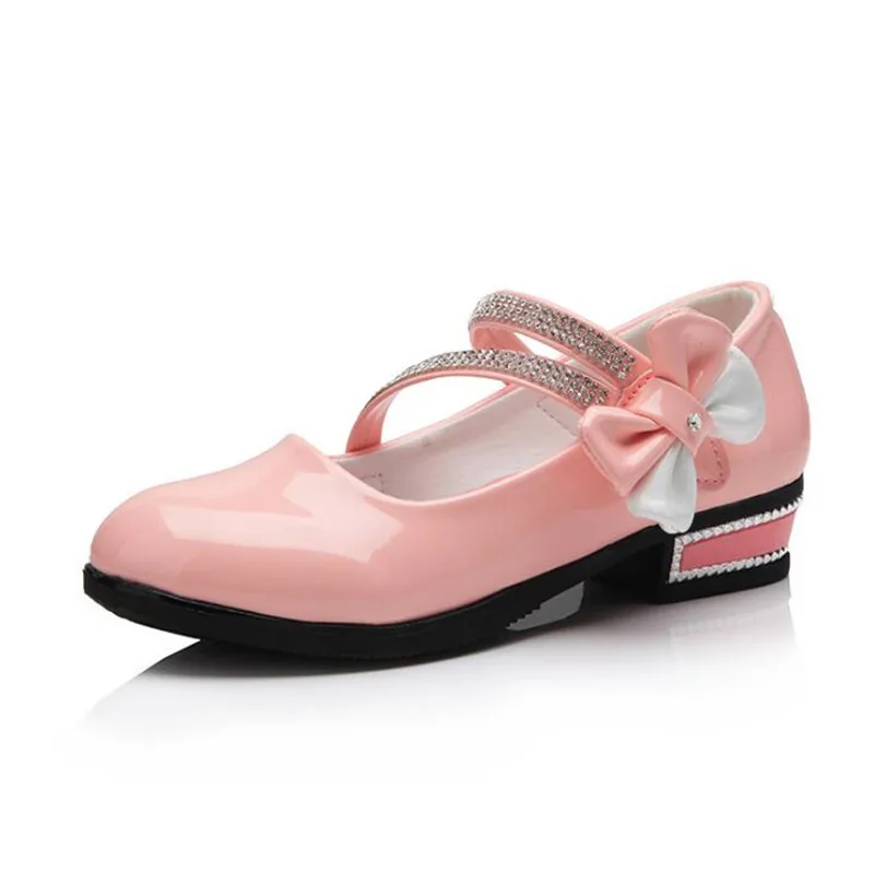 Weoneit/детская одежда для девочек туфли принцессы детские для девочек, кожаная женская обувь под платье; обувь для учащихся; модели обувь для принцессы с бантом - Цвет: pink