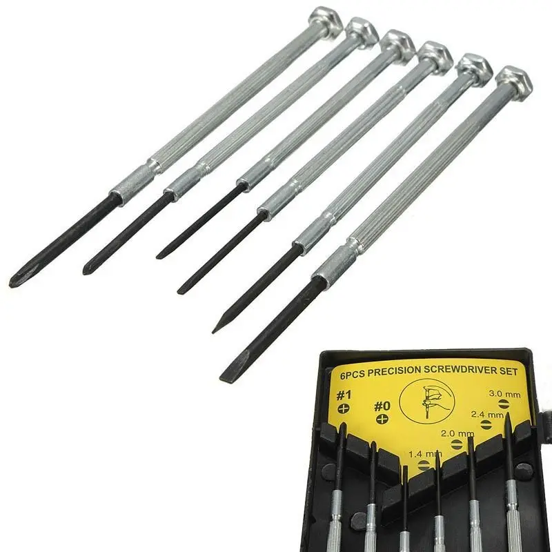 6PCS Precision Jewelers Watch Screwdrivers Set Kit 2 Phillips + 4 Flat