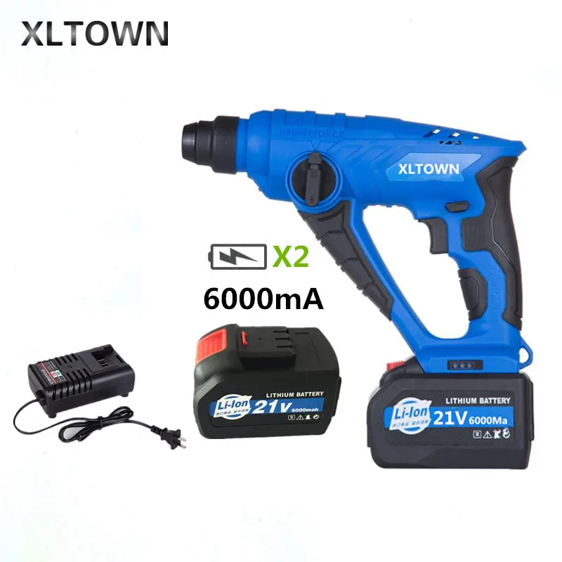 

XLTOWN 21V Electric Hammer With 2 battery Multi-function 6000Mah Rechargeable Lithium Battery Hammer Drill Electric drill Tools