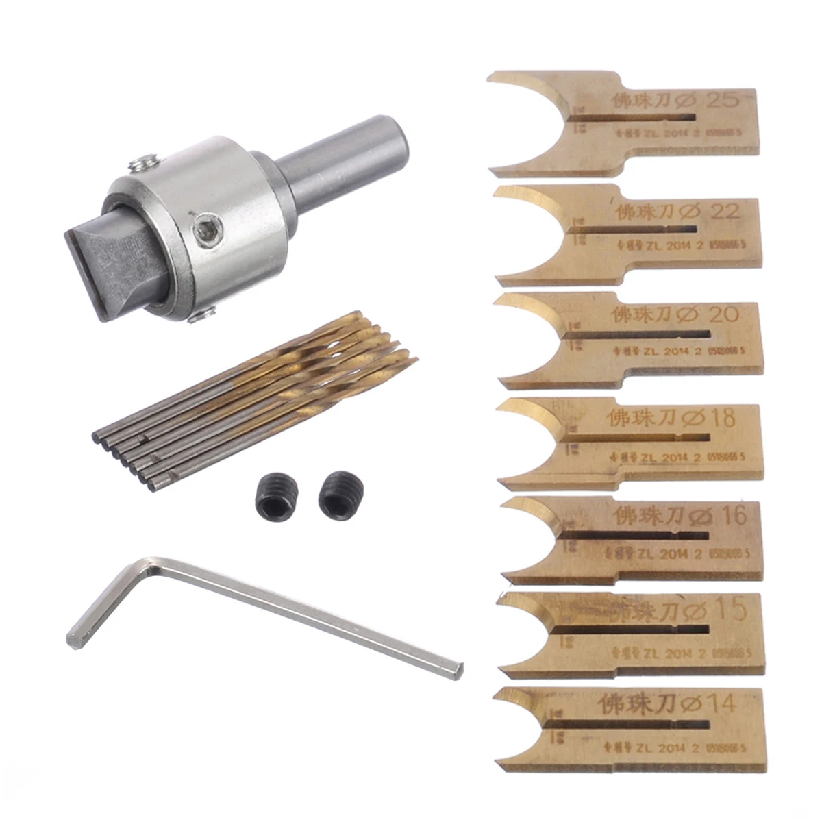 16pcs DIY Wooden Beads Drill Bits Set Quality 14/15/16/18/20/22/25mm Carbide Ball Blade Woodworking Buddha Beads Drills Bit Tool