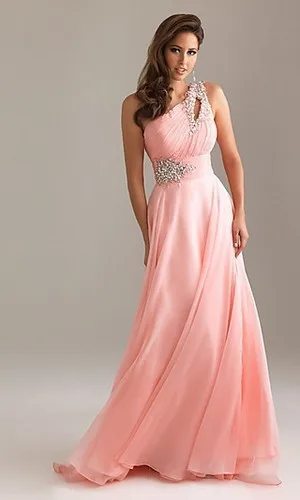 

Luxury Custom 2015 new style best designs a long shoulder Chiffon Prom Dress Lace up back