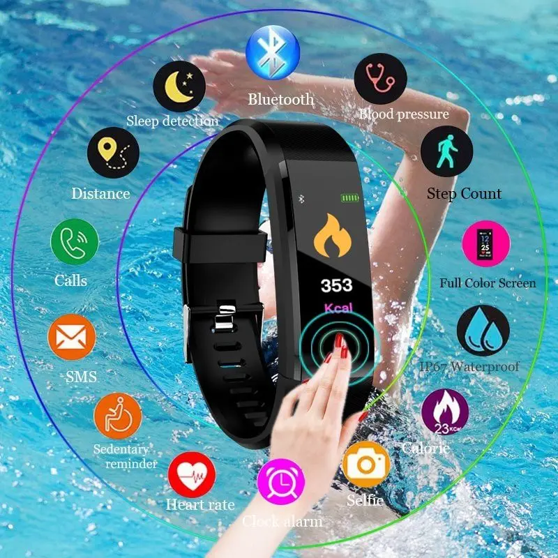 Free Shipping ID115Plus Sport Bluetooth Wristband Heart Rate Monitor Watch Activity Fitness Tracker Smart Bracelet Bluetooth 4.0