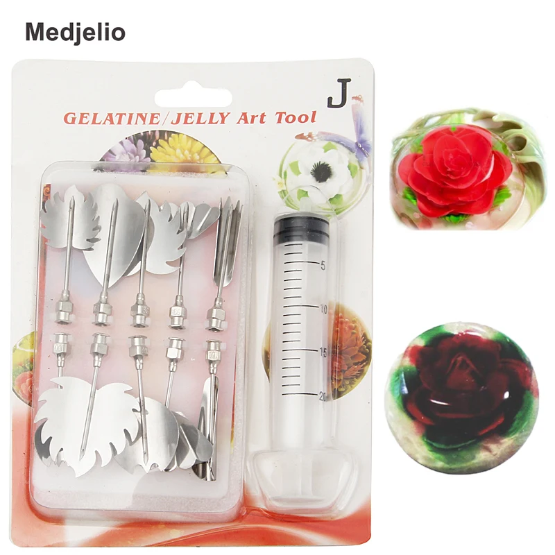 Цена Medjelio 11 шт. компл. DIY пудинг jello сопла 3D Желе Цветок Art Инструмент желатин Творческий выпечки и инструмент для мучных изделий и кексов Инструме...