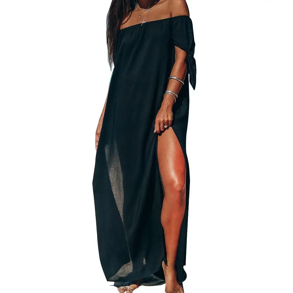 Летнее пляжное сексуальное платье с разрезом на одно плечо, шифоновое пляжное платье для женщин, открытый морской плавательный козырек от солнца