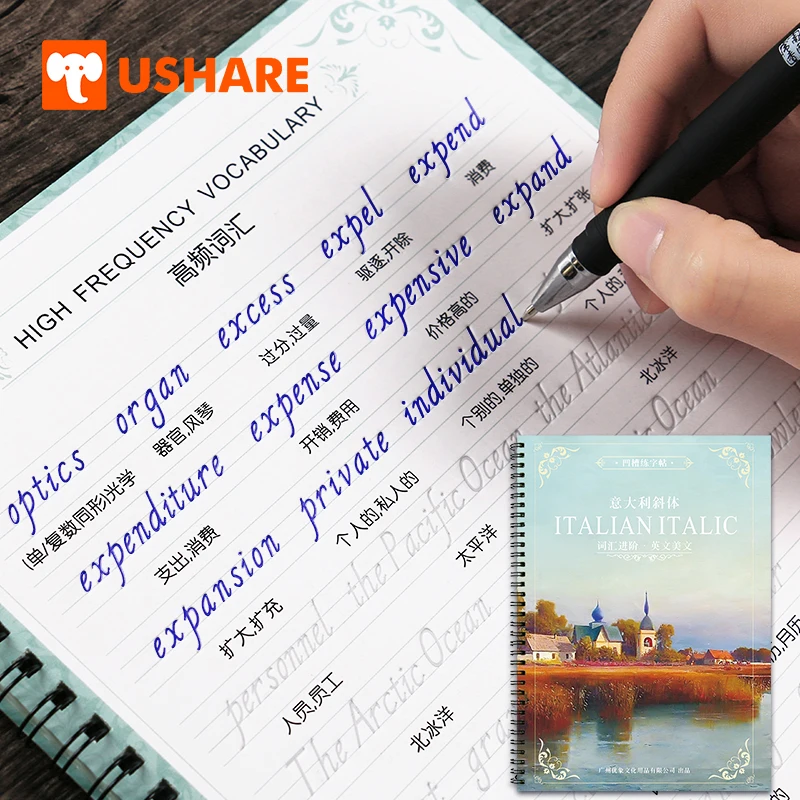

USHARE School Copybook For Calligraphy 3 pcs/set English Copybook For Kids Learning Writing Supplies copybooks Support for reuse