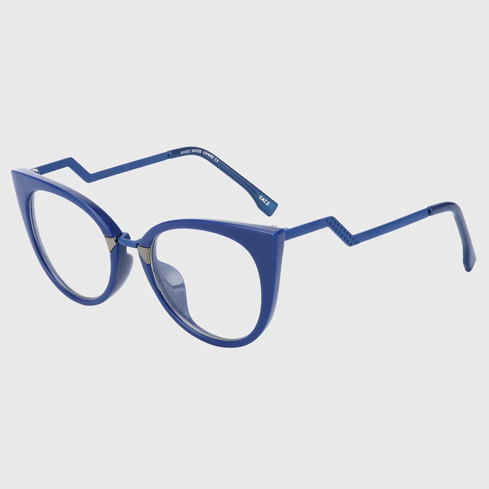 Королевская девушка, Ретро стиль, кошачий глаз, очки для женщин и мужчин, фирменный дизайн, металлическая оправа, очки для женщин, прозрачные линзы, унисекс, Oculos ss588 - Цвет оправы: C9-Blue-Clear