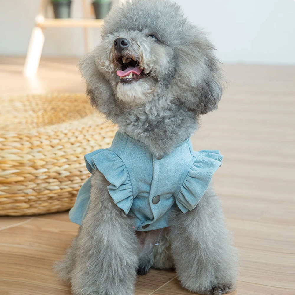 

Embroidered Dog Jean Skirts Summer Pet Dresses For Dogs Skirt Denim Dog Dress Bubble Sleeve Pet Clothes For Dogs Pets Clothing