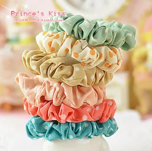 

fashion polka dot fabric elastic hair tie wholesale elastic hair band ponytail holder bracelet 24pcs/lot 10 colors