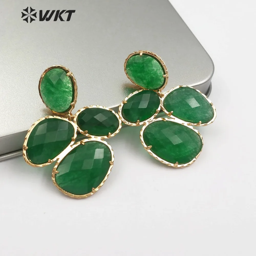 

WT-E485 Random Shape Faceted Gem-stone Earring Natural Ja-de Jewelry Multi Color Option Gold Bezel Earring Boho Gift For Her