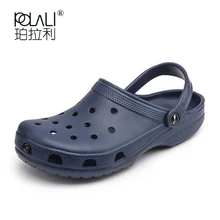 POLALI/ г. Мужские сланцы на лето модные пляжные сандалии Croc повседневные Вьетнамки без застежки на плоской подошве Мужская обувь с перфорацией ST263