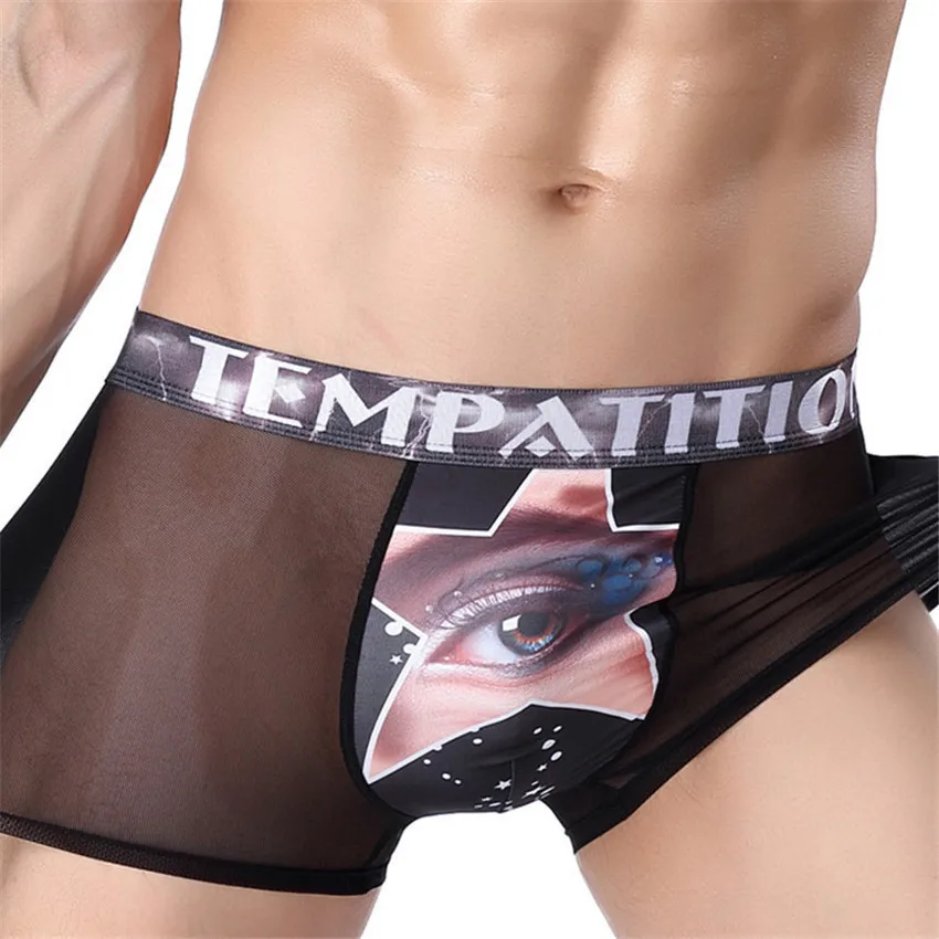 1PCS Fashion Thin Transparent Boxers Men Silk Black Underwear Free