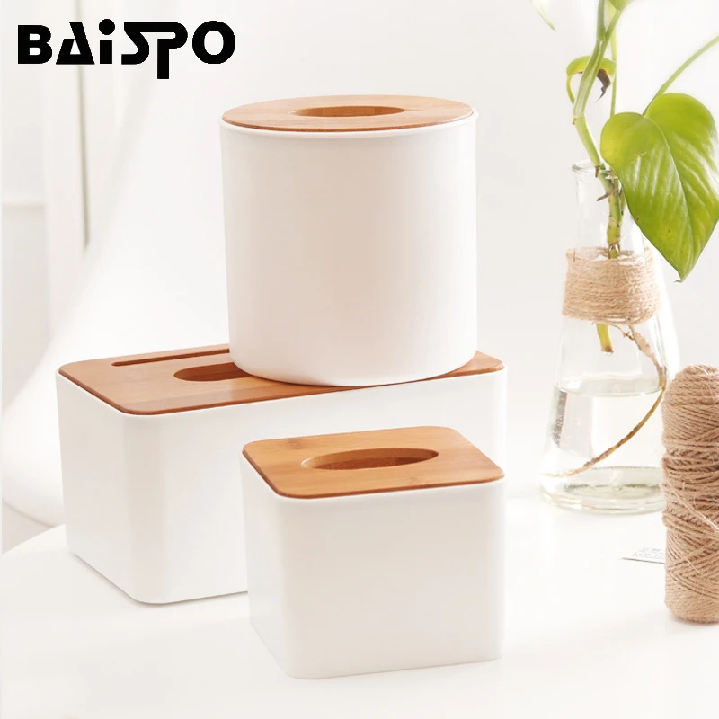 

BAISPO Kitchen Wooden Plastic Tissue Box Napkin Holder Storage Box Case Home Office Organizer Decoration Wooden Paper Dispenser